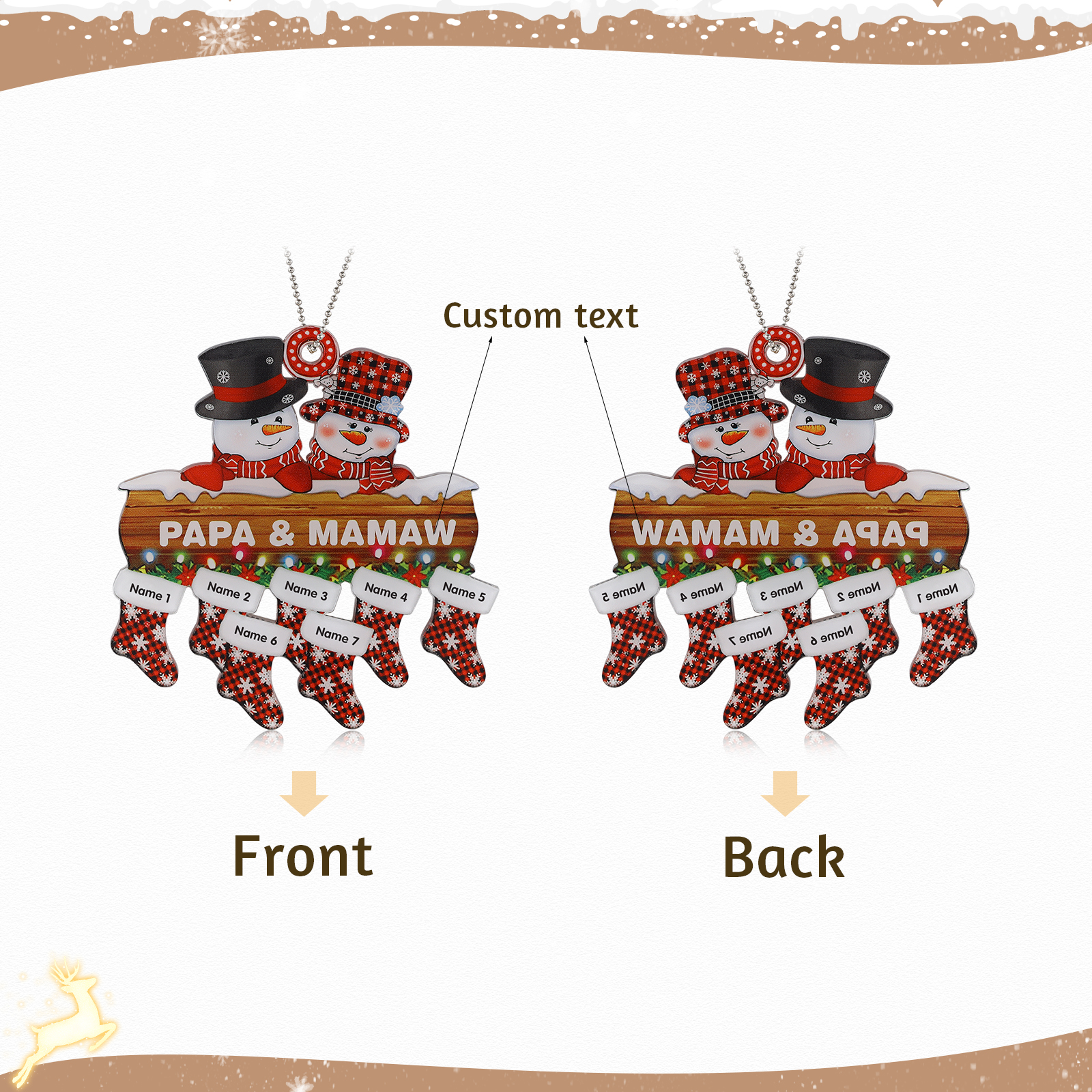 Navidad-Ornamentos Navideños de Acrílico Muñecos de Nieve 7 Nombres con Texto Personalizados