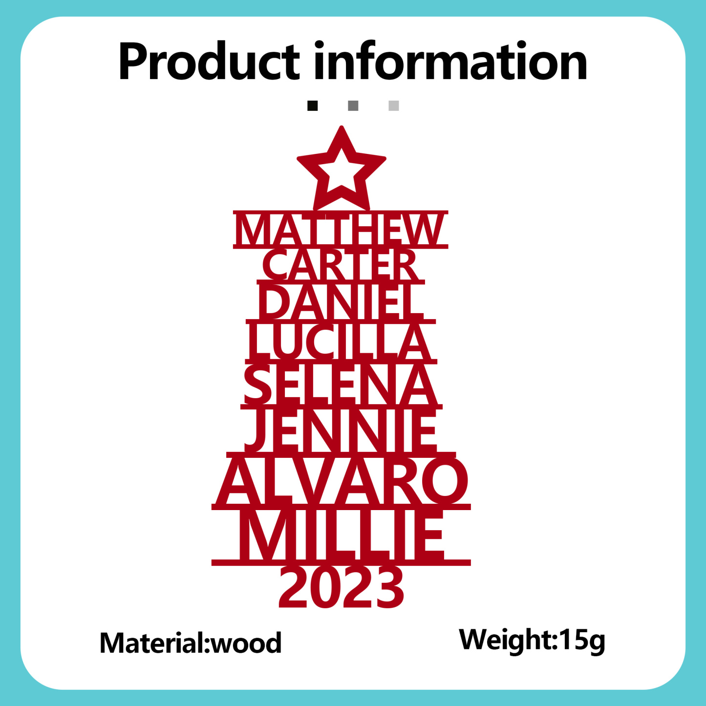 Navidad-Ornamento navideño de madera árbol de nombres con 8 nombres y año personalizados