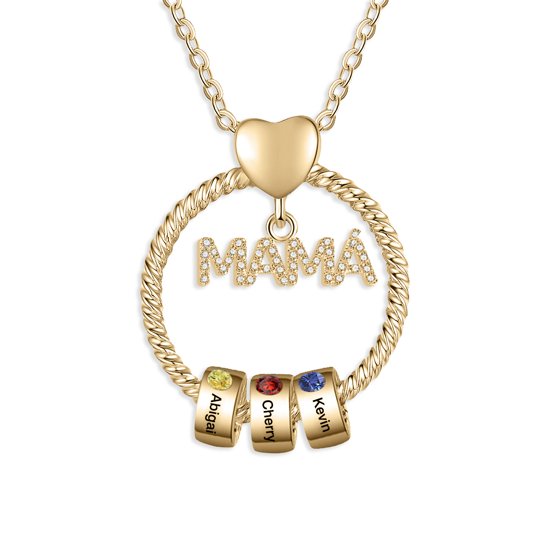 Collar 1-5 nombres y piedras de nacimiento personalizados con colgante de "MAMÁ" color oro | Jessemade-Jessemade ES