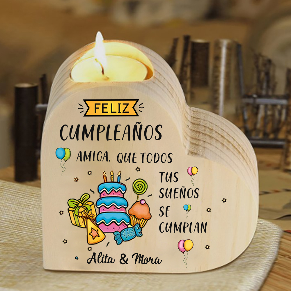 Cumpleaños-Candelero en forma de corazón para amiga con 2 nombres personalizados-Jessemade ES