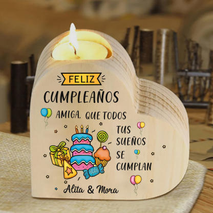 Cumpleaños-Candelero en forma de corazón para amiga con 2 nombres personalizados-Jessemade ES