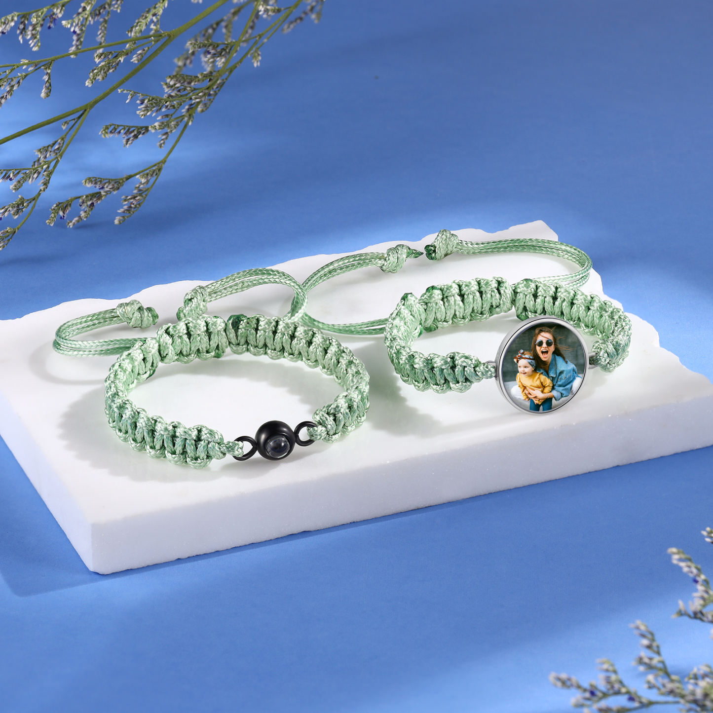 Pulsera de cuerda para familia con 2 fotos personalizadas para padres e hijos-Jessemade ES