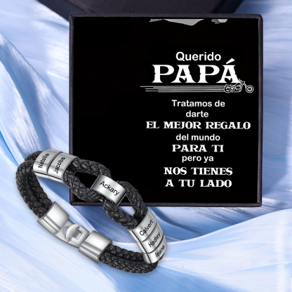 A mi papá-Pulsera 1-7 Nombres Personalizados de Cuero Trenzado con Aros-Jessemade ES