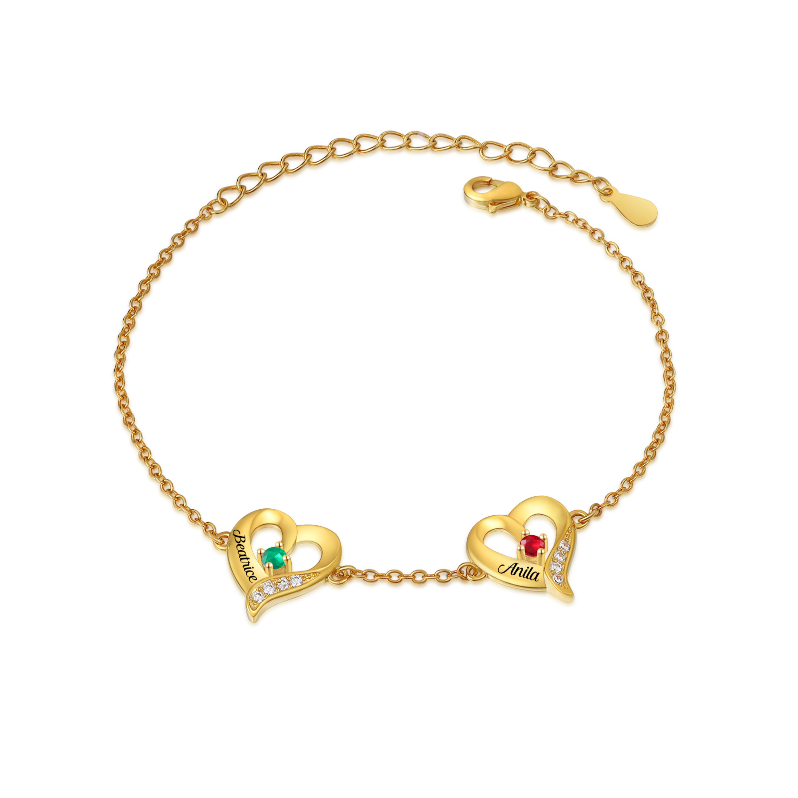 Pulsera 1-7 nombres y piedras de nacimiento personalizadas con dije de corazón-Jessemade ES