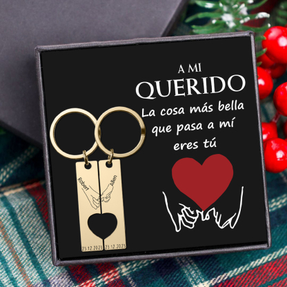 A mi querido-Llavero con corazón encajado para pareja pinky swear 2 nombres personalizados con fecha-Jessemade ES