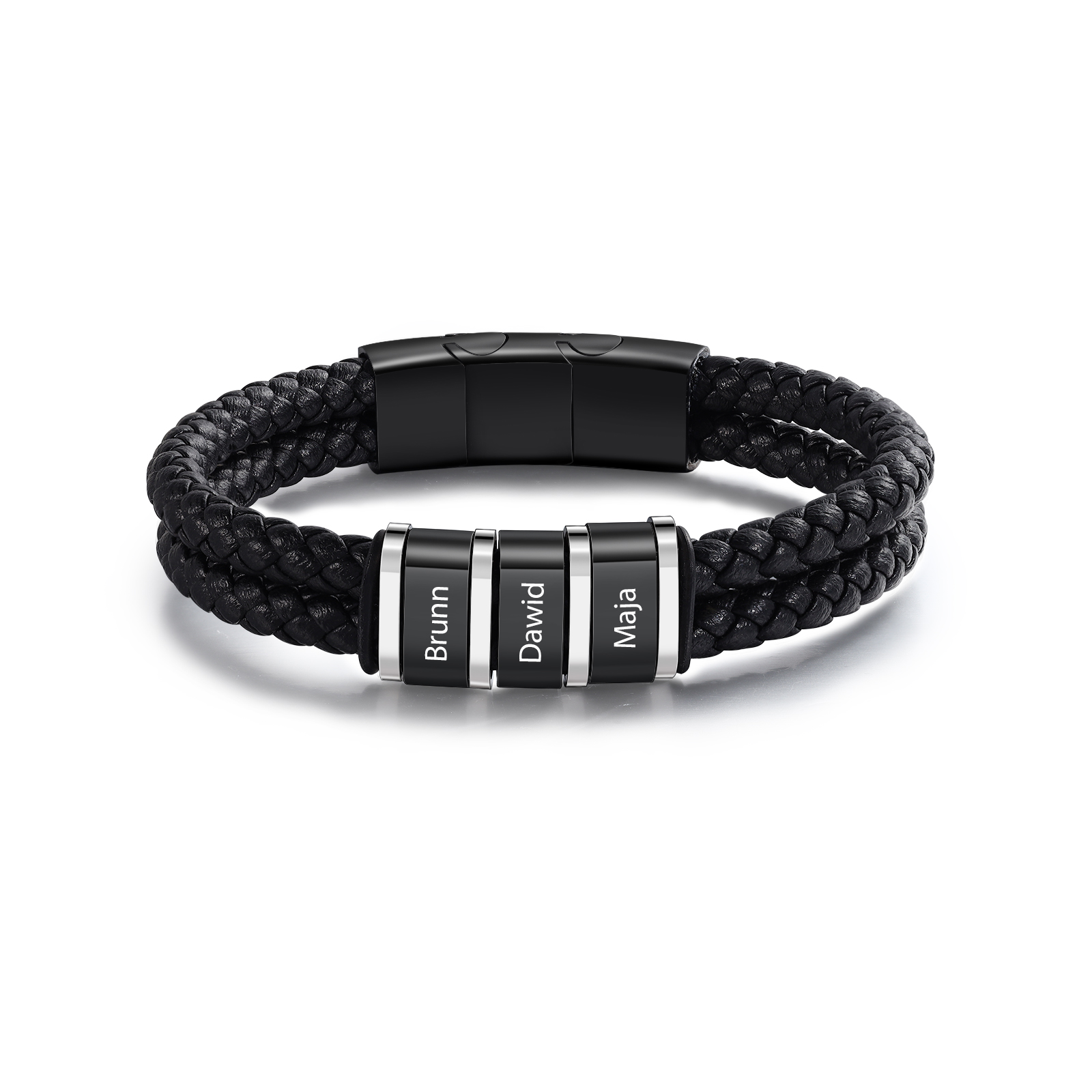 Pulsera de cuero trenzado con 1-5 nombres personalizados para hombre-Jessemade ES