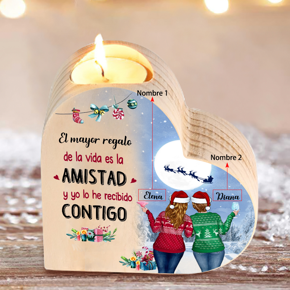 A mi amiga - Candelero de madera sin vela 2 nombres personalizados regalo de navidad-Jessemade ES