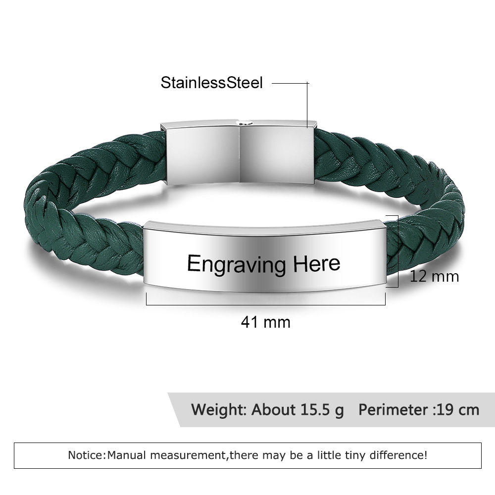 Pulsera de cuero trenzado Pulsera de hombre con 1 texto personalizado