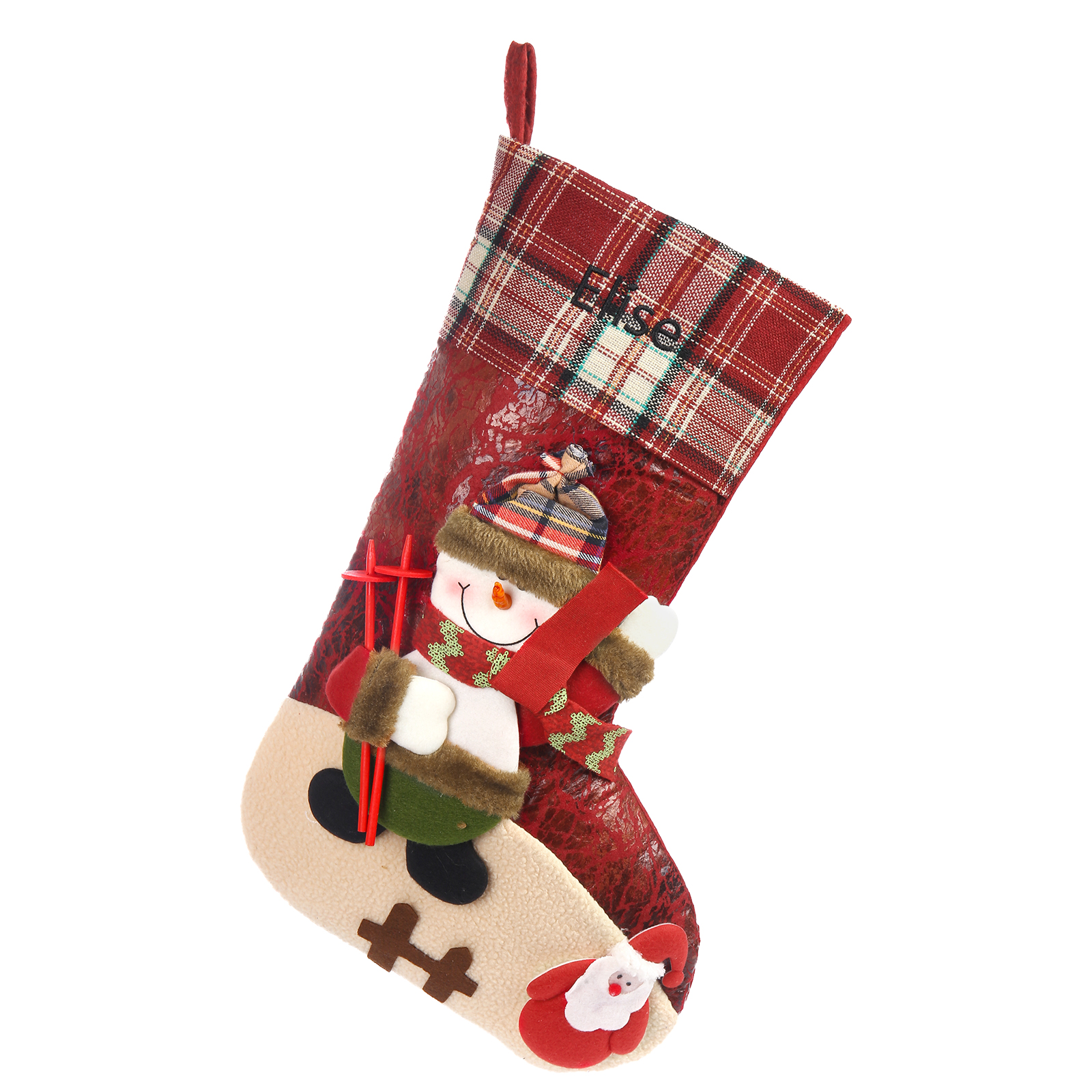 Adornos de medias navideñas con muñeco Bolsa de regalo 1 Nombre personalizado-Jessemade ES