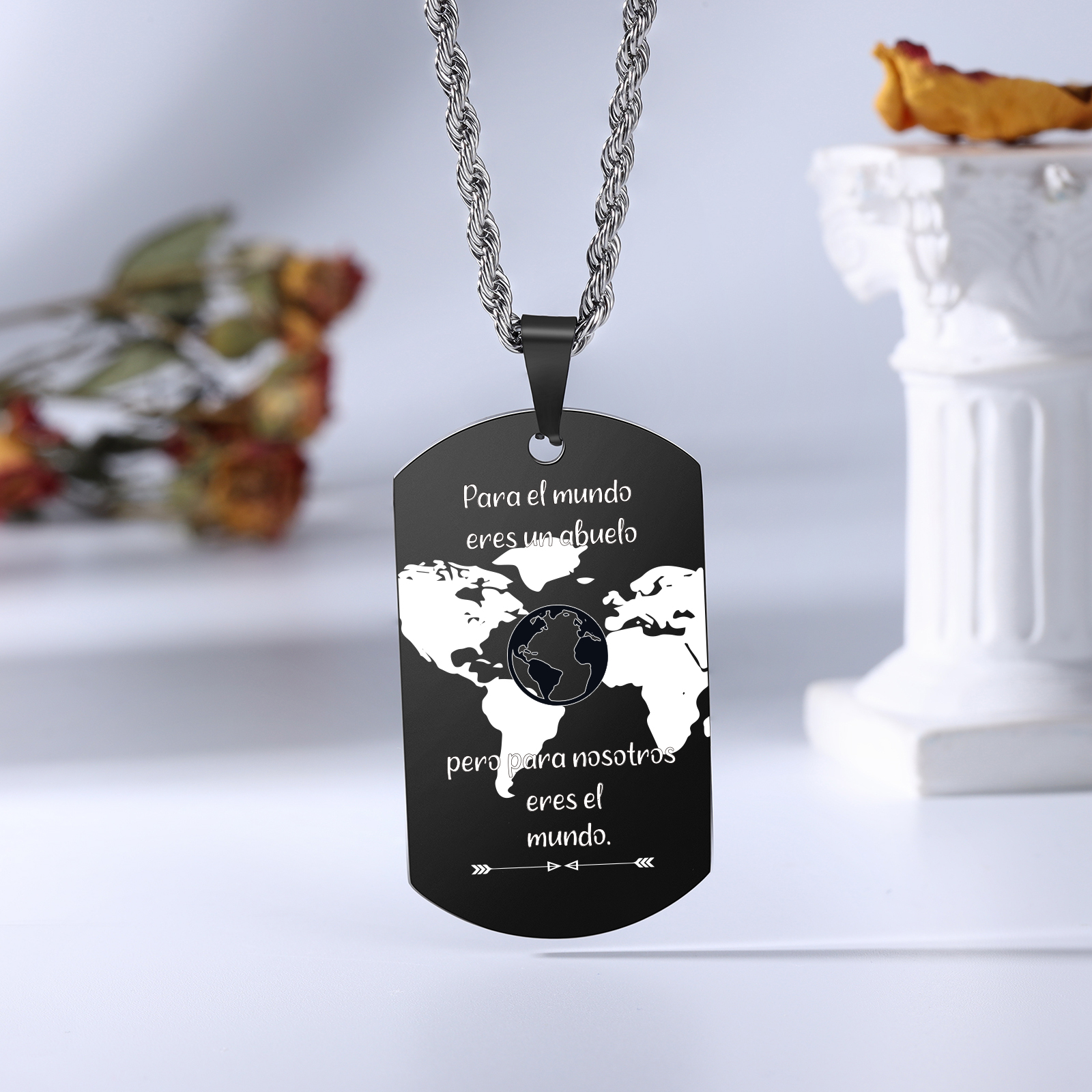 A MI ABUELO-Collar mapa del mundo de placa-Jessemade ES
