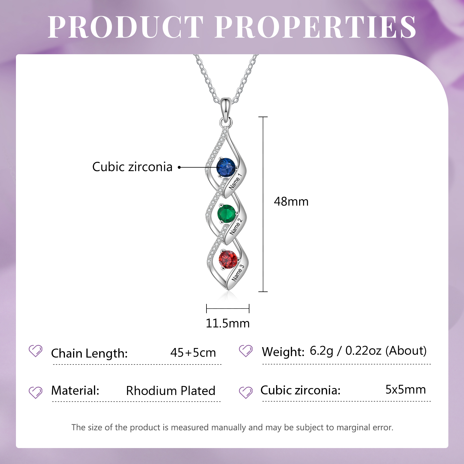 Collar de lazos con 2-5 nombres y piedras de nacimiento personalizados-Jessemade ES