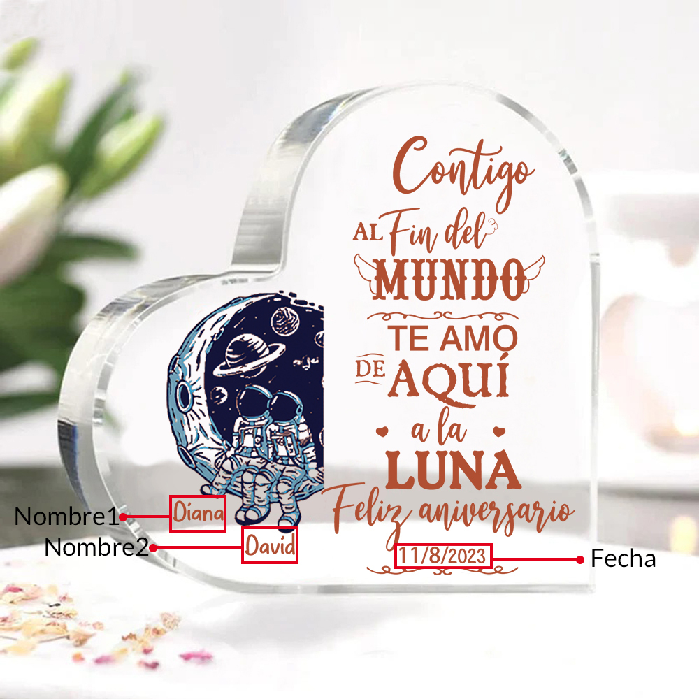 Valentín-Placa de acrílico en forma de corazón aniversario con fecha y nombres personalizados-Jessemade ES