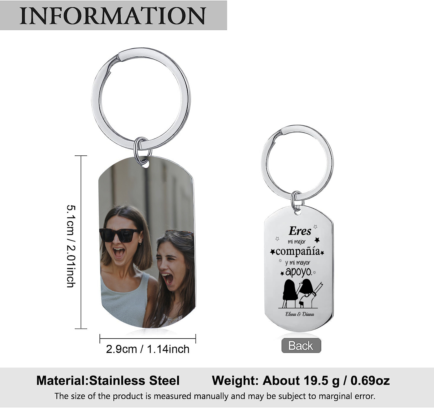 A mi amiga/hermana - Llavero con 2 nombres personalizados con foto-Jessemade ES