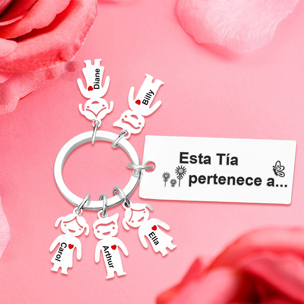 A mi tía - Llavero "Esta Tía pertenece a..." con 1-6 nombres personalizados en "niños"-Jessemade ES