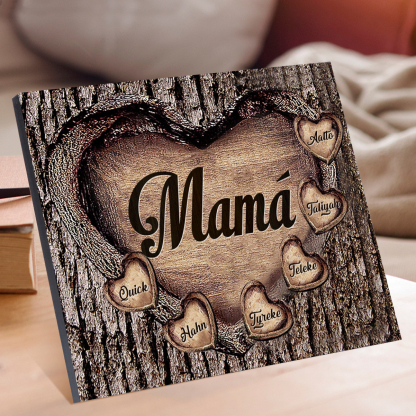 A mi mamá-Lámina marco de madera para mamá personalizado con 6 nombres-Jessemade ES
