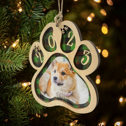 Navidad-Ornamento navideño de madera pata de perro con 1 nombre y 1 foto personalizados