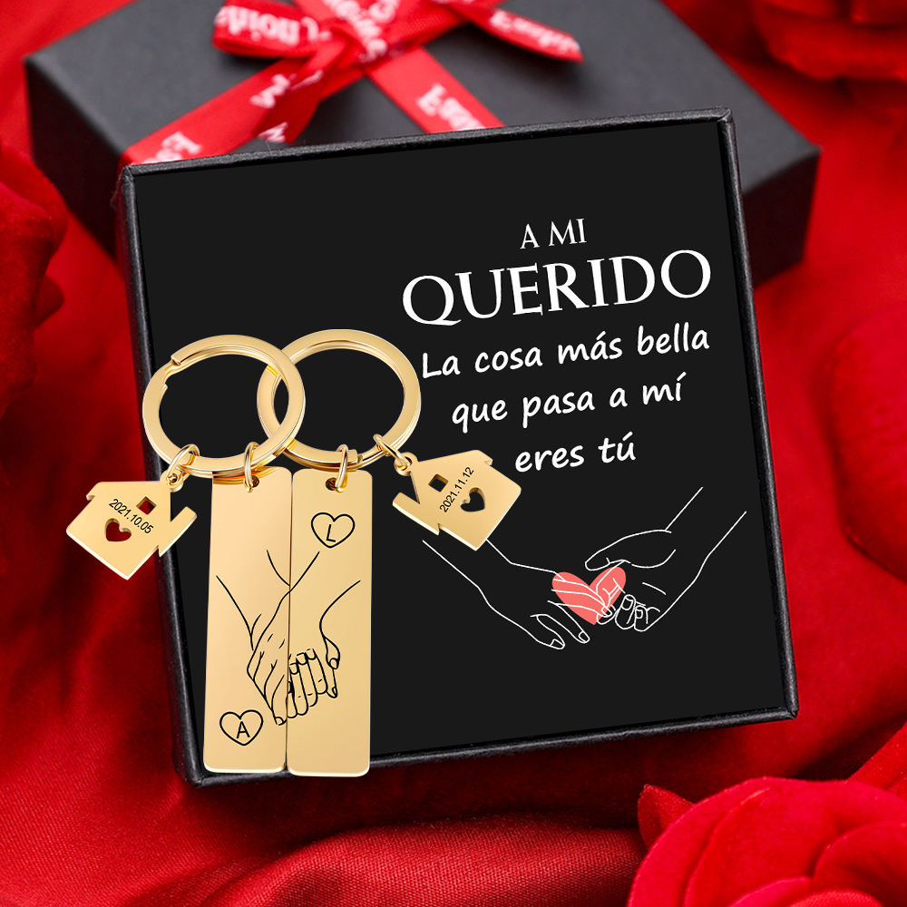 A mi querido-Llavero para pareja mano a mano 2 letras personalizadas con fecha-Jessemade ES