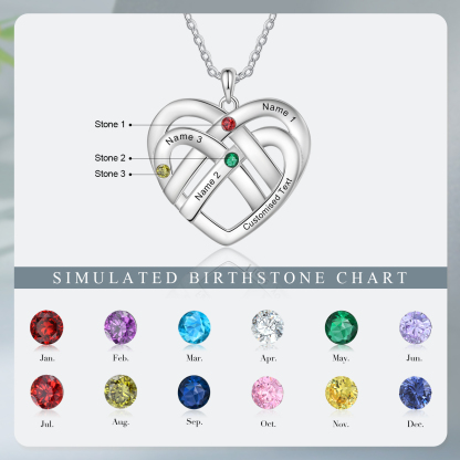 Collar de corazón con 3 nombres y piedras de nacimiento personalizados con texto-Jessemade ES