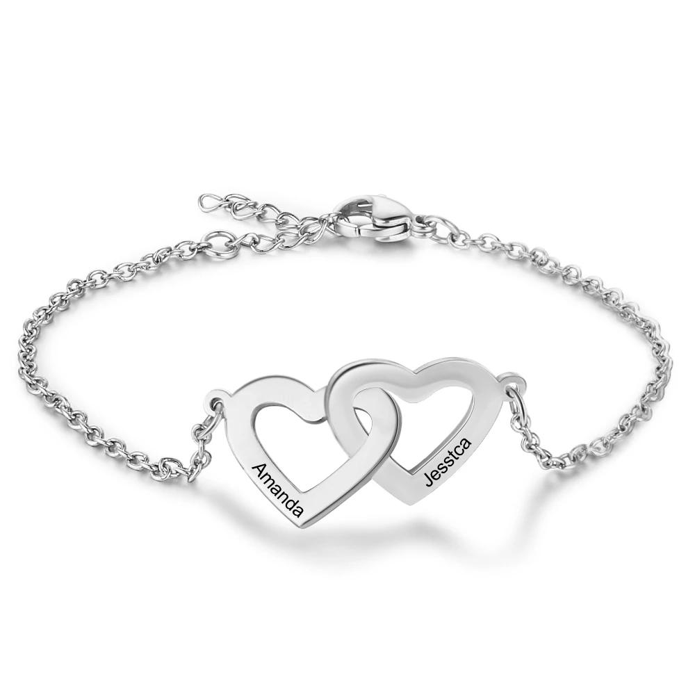 Pulsera para mujer de corazón personalizada con 2 nombres