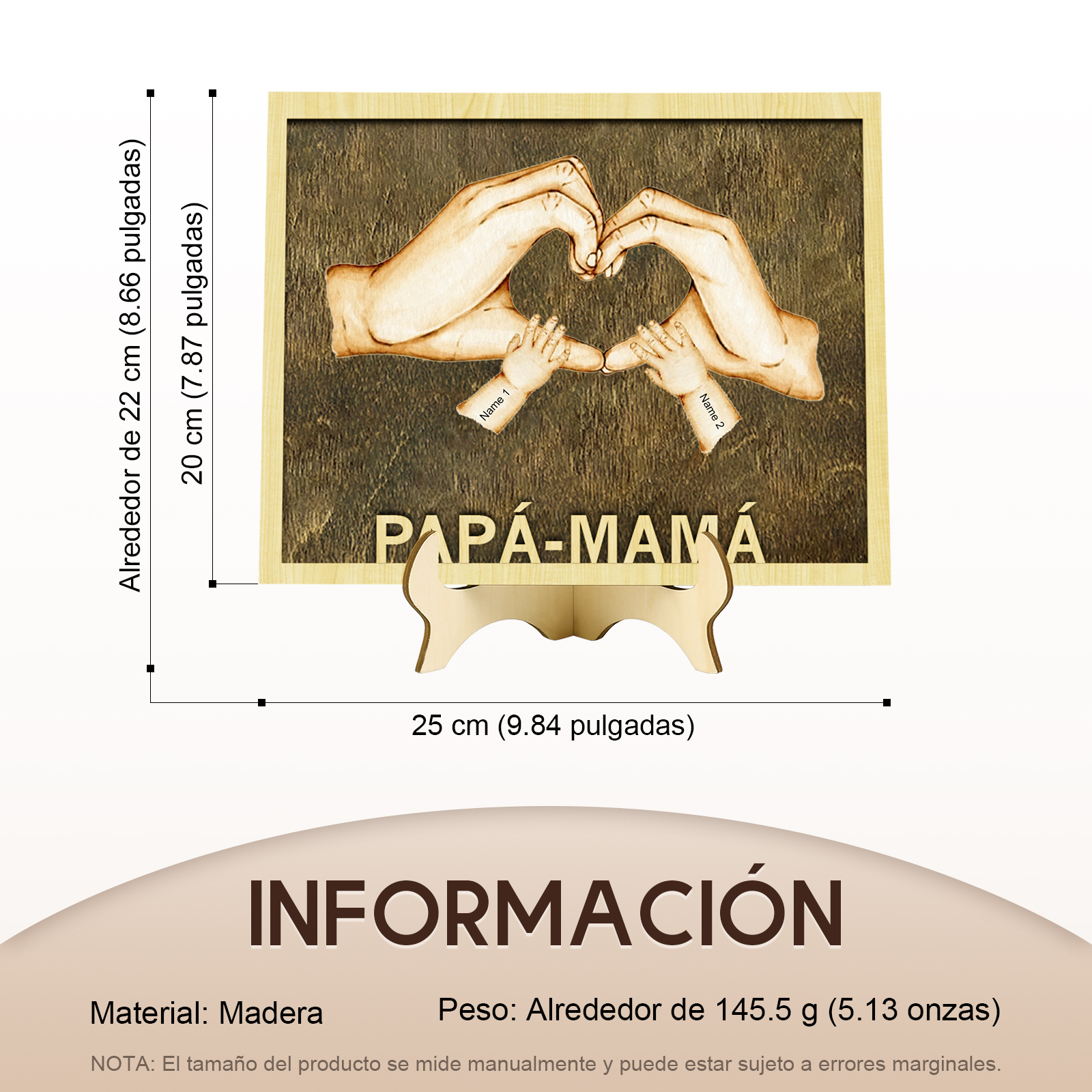 A mi mamá/papá-Adorno 2-8 nombres personalizados decoración de madera mano con mano-Jessemade ES