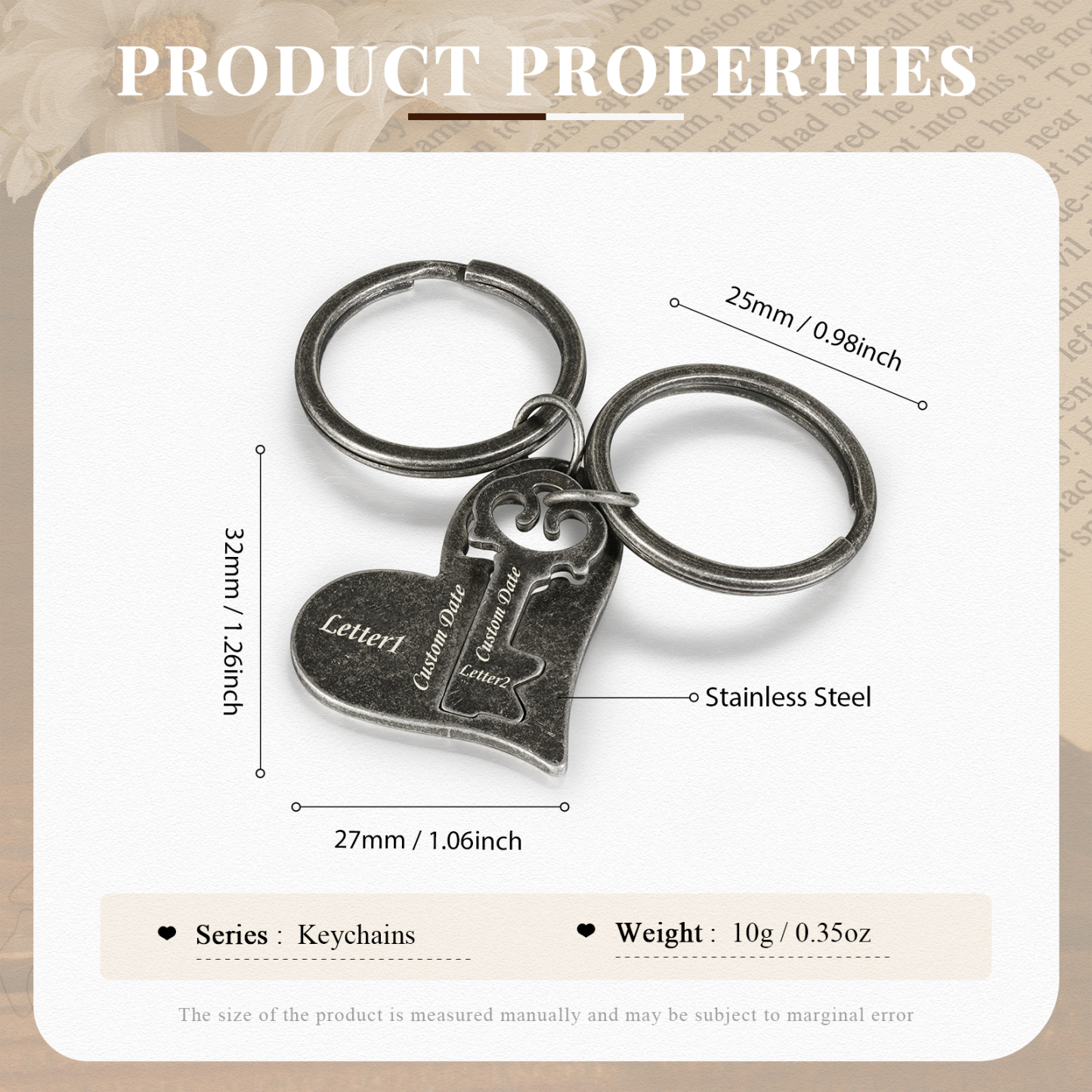 Llavero para pareja corazón y llave personalizado con 2 letras y fecha-Jessemade ES