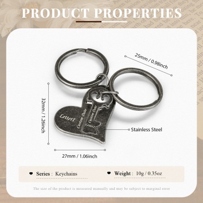 Llavero para pareja corazón y llave personalizado con 2 letras y fecha-Jessemade ES