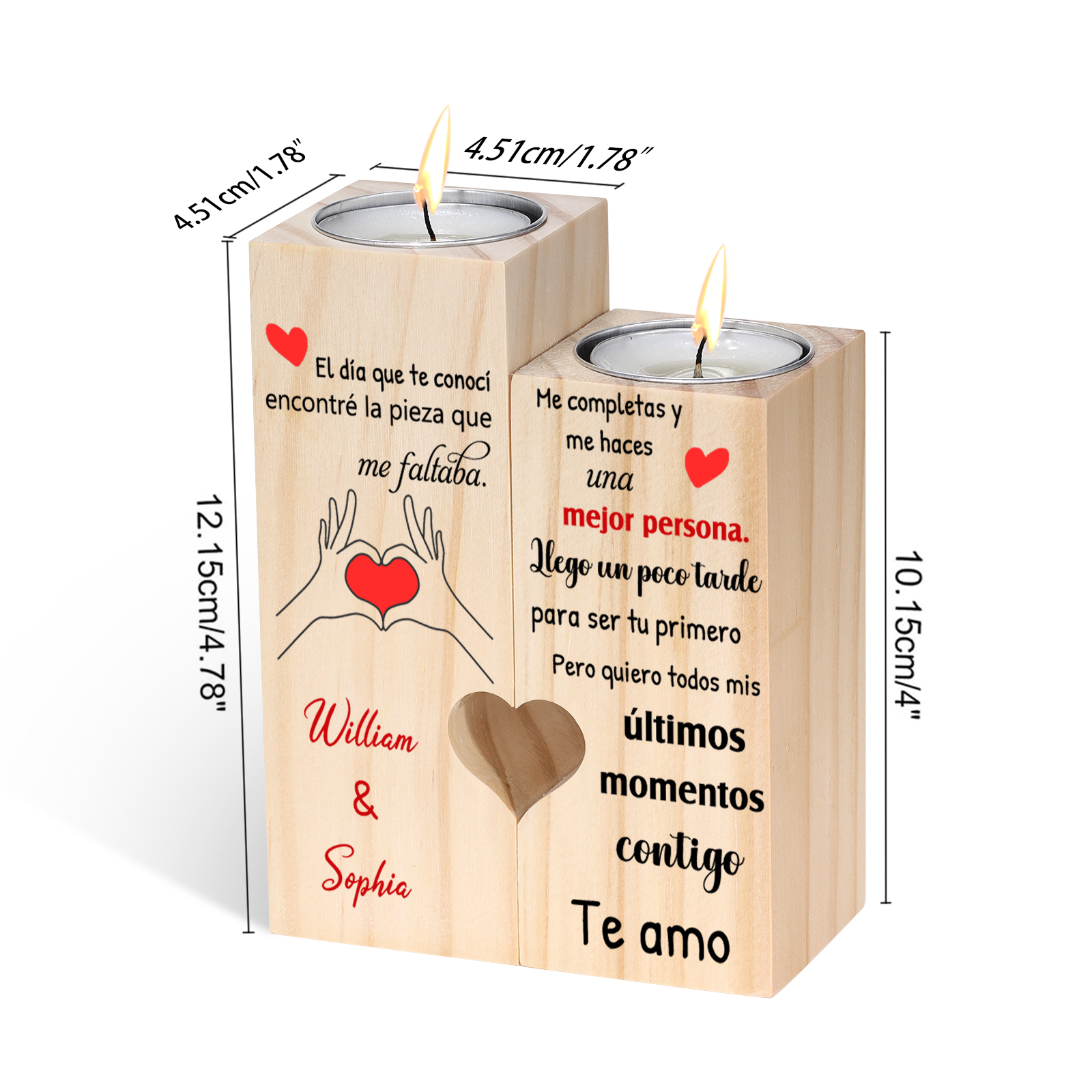 Candelero para pareja de madera de dos piezas sin candela con 2 nombres personalizados-Jessemade ES