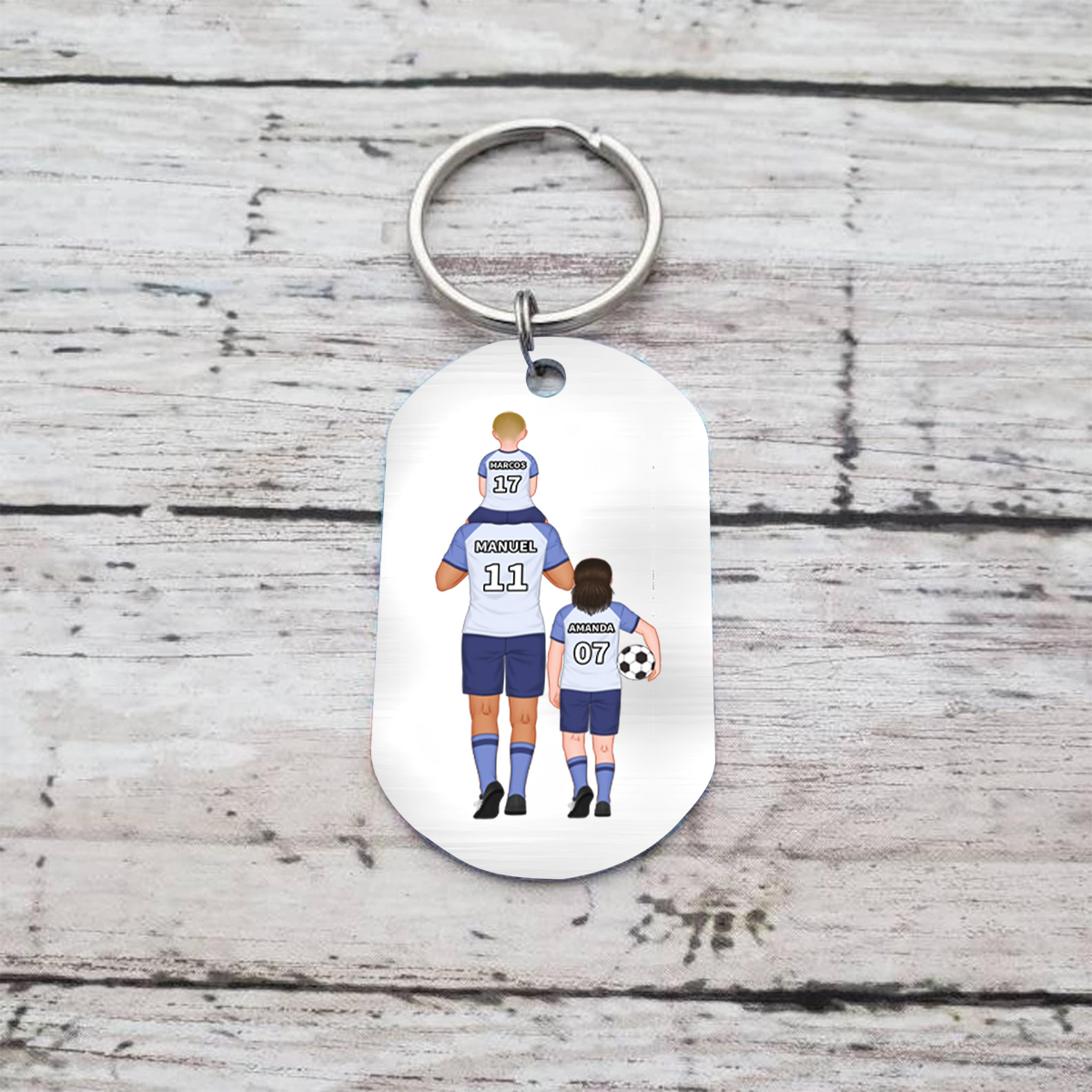 A mi papá-Llavero de placa con fútbol y puño con puño personalizado con 1-4 nombres, números y figuras-Jessemade ES