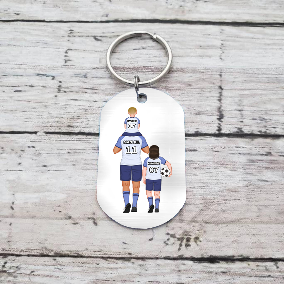 A mi papá-Llavero de placa con fútbol y puño con puño personalizado con 1-4 nombres, números y figuras-Jessemade ES