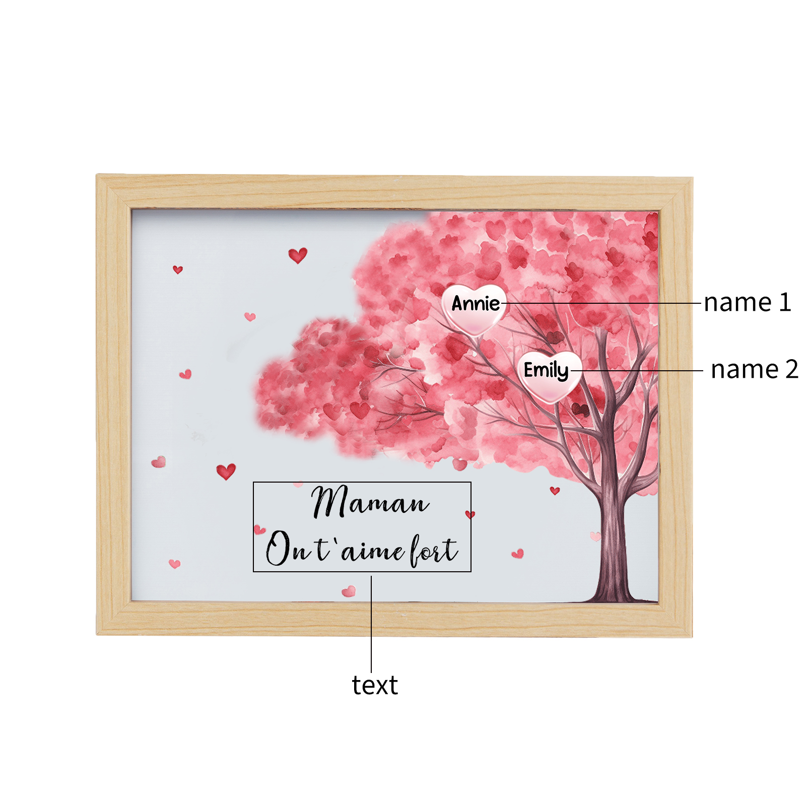 Marco con LED Árbol de la Vida 1-10 Nombres Personalizados con 1 Texto-Jessemade ES