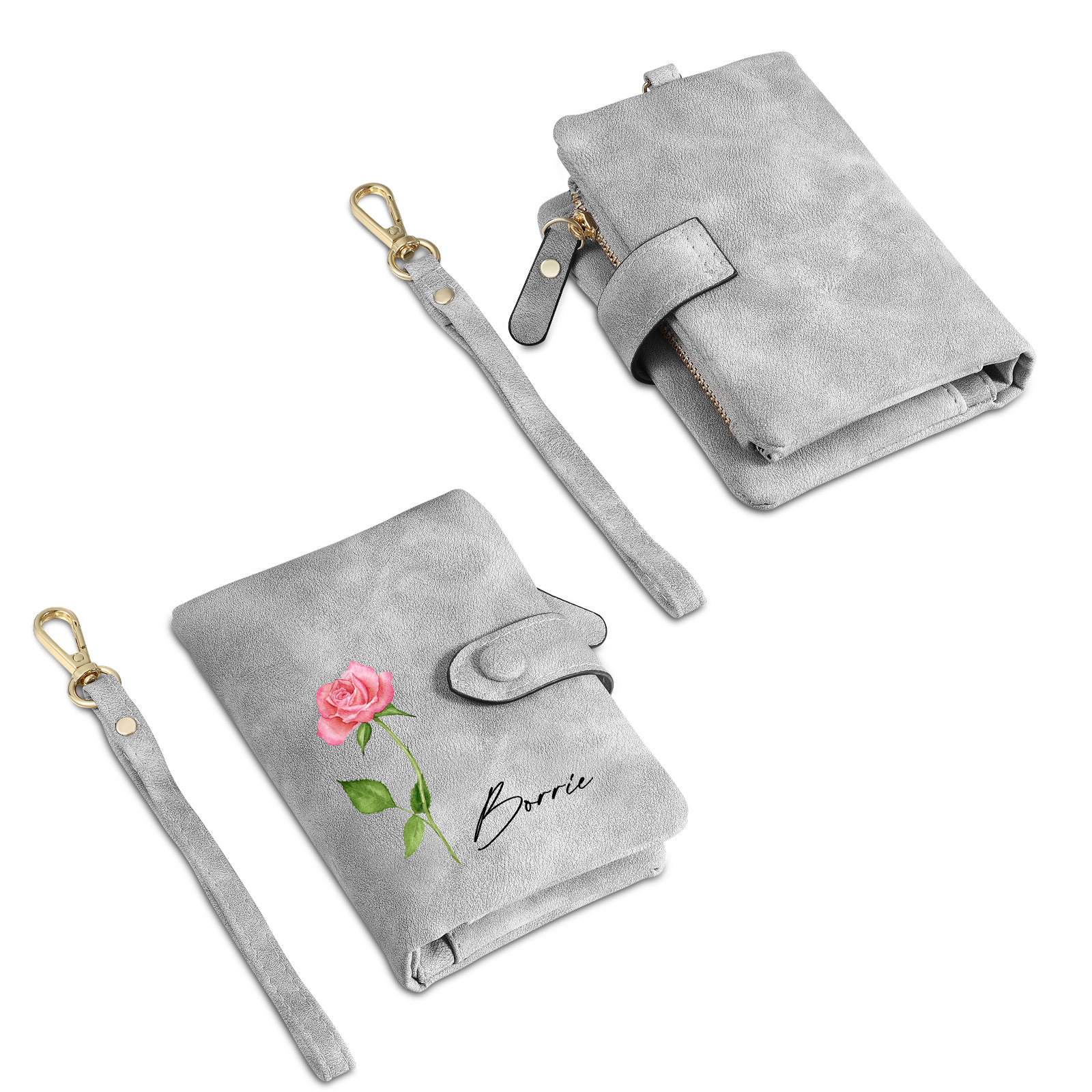 Cartera, billetera con 1 nombre y 1 flor de nacimiento personalizados monedero clásico para mujer