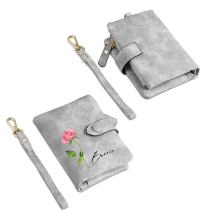 Cartera, billetera con 1 nombre y 1 flor de nacimiento personalizados monedero clásico para mujer