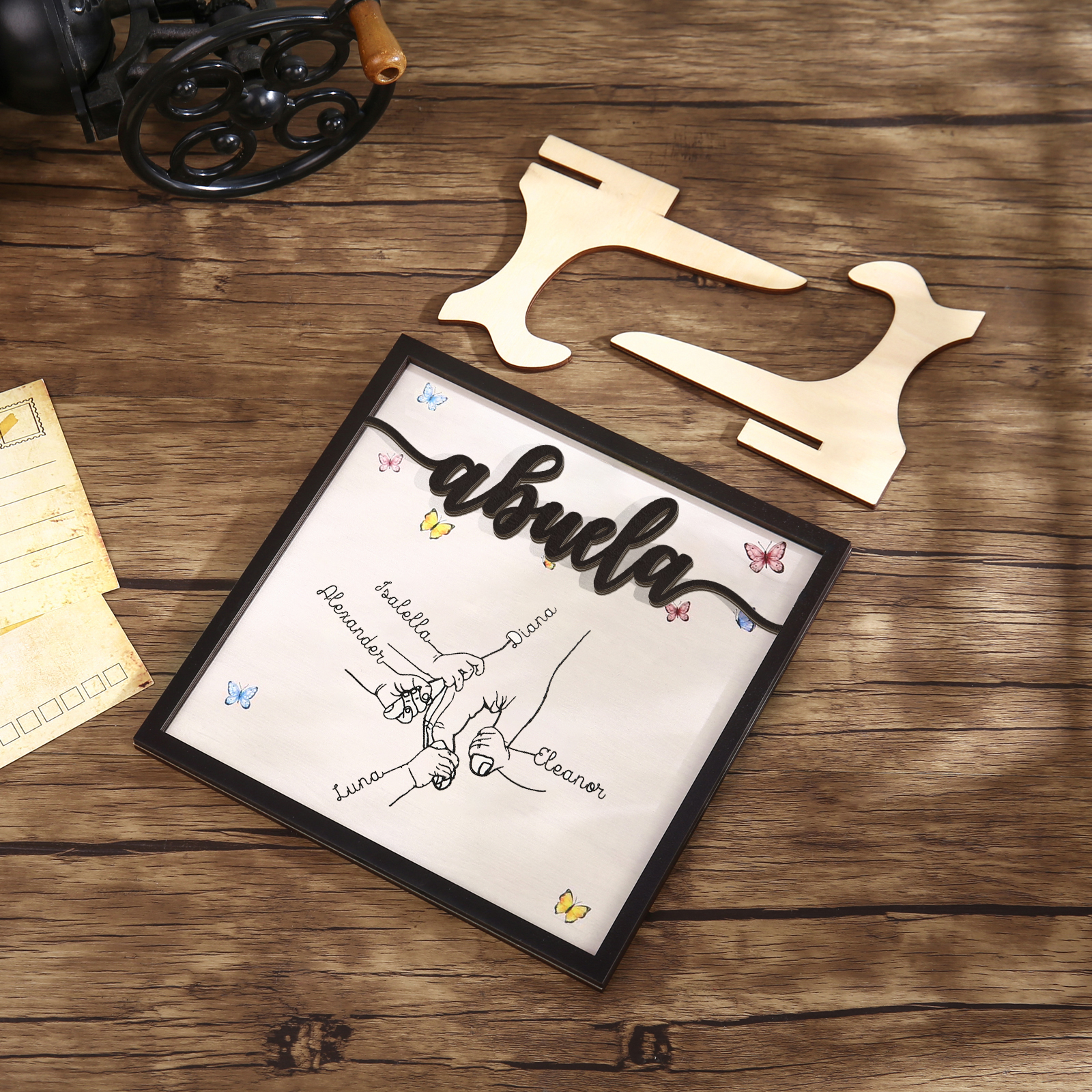 A mi abuela-Adorno 2-7 nombres personalizados decoración de madera mano con manitos-Jessemade ES