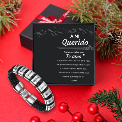 A mi querido-Pulsera de cuero trenzado Pulsera de hombre con 8 aros personalizados con 8 nombres-Jessemade ES