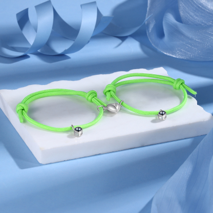Pulsera de cuerda fluorescentepara pareja con proyección de foto con dije de corazón magnético-Jessemade ES