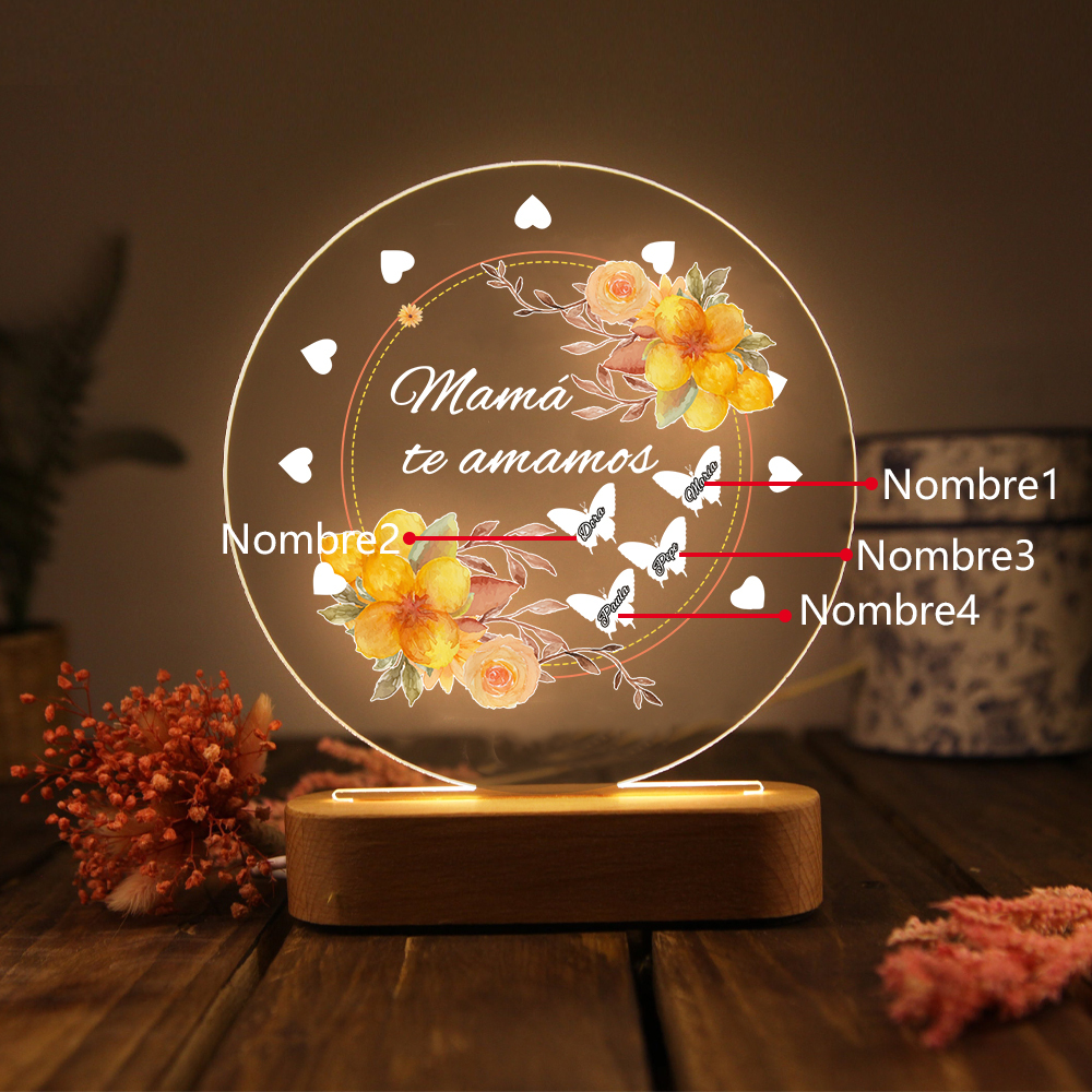 A mi mamá-Lámpara 3D Ilusión Luz de Noche Personalizada con 1-5 Nombres-Jessemade ES