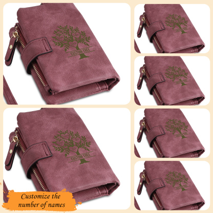 Cartera, billetera con 3-8 nombres, 1 letra y 1 texto personalizados árbol de la vida monedero clásico para mujer-Jessemade ES