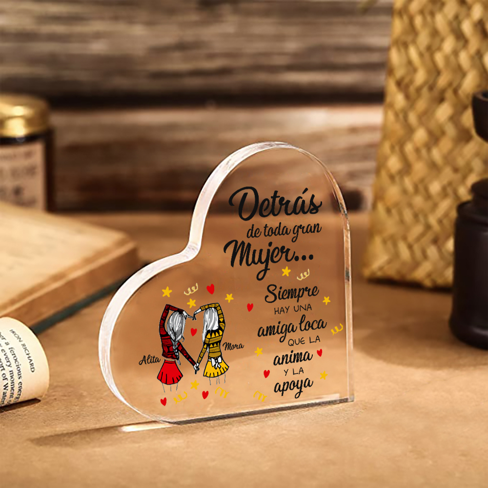 Placa de acrílico en forma de corazón para amiga con 2 nombres personalizados-Jessemade ES