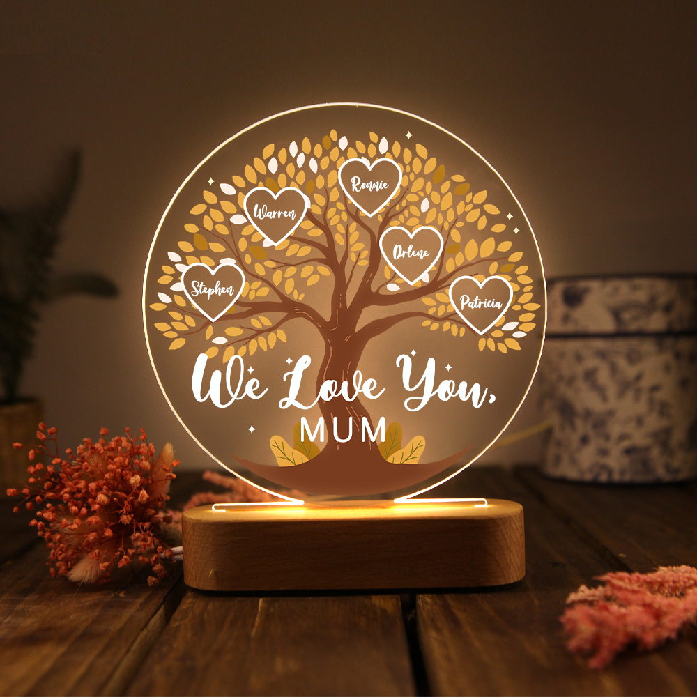 Lámpara de noche LED Árbol de la Vida 5 nombres y 1 texto personalizados-Jessemade ES