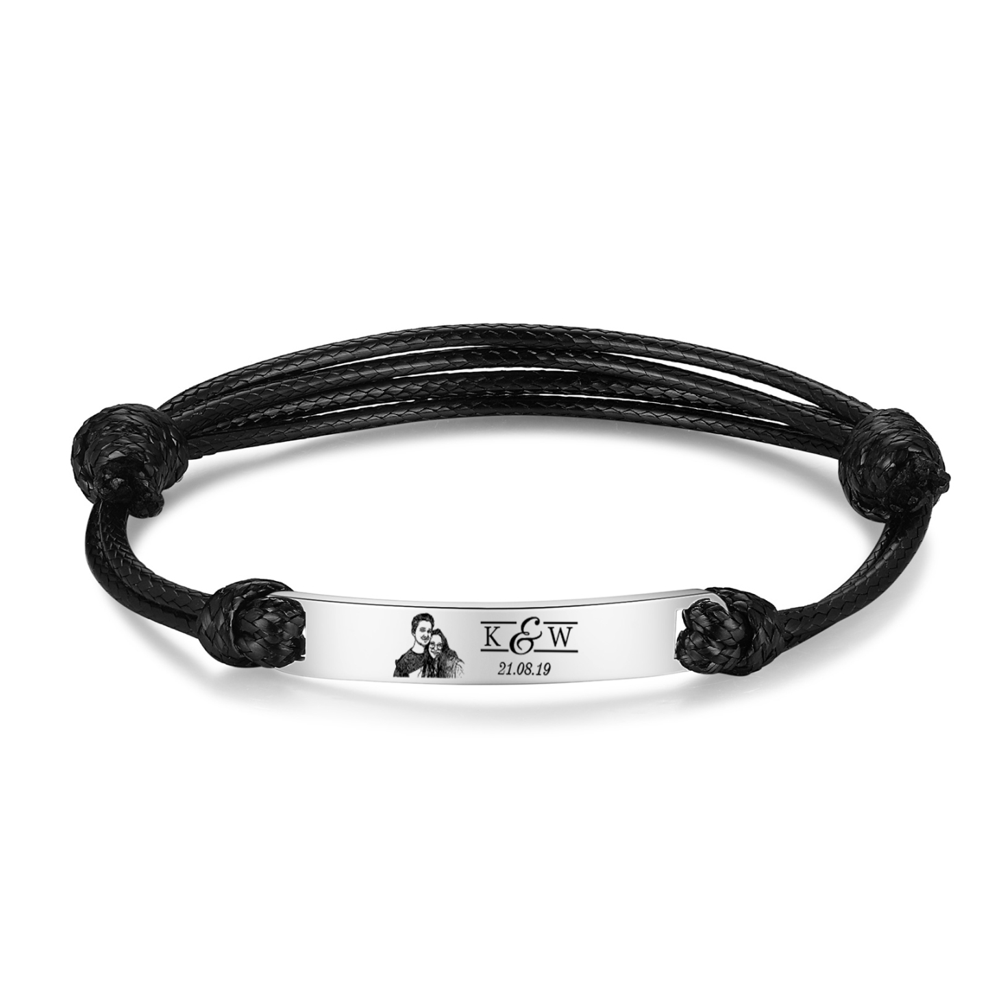 Pulseras de cuerda con placa personalizada con 2 letras, fecha y foto-Jessemade ES