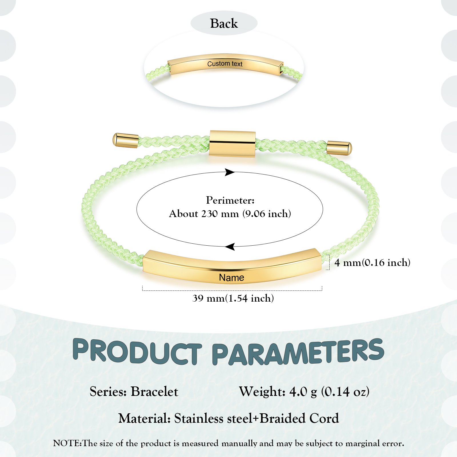 Pulsera de cuerda tejida a mano con nombre y texto personalizados seis colores