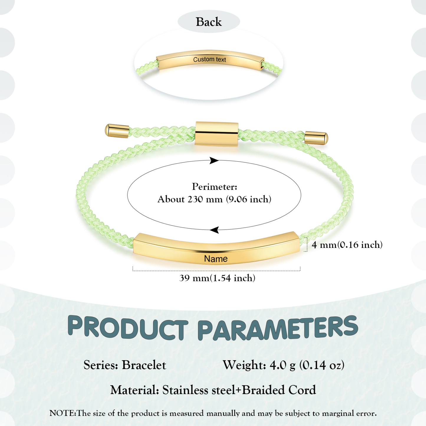 Pulsera de cuerda tejida a mano con nombre y texto personalizados seis colores