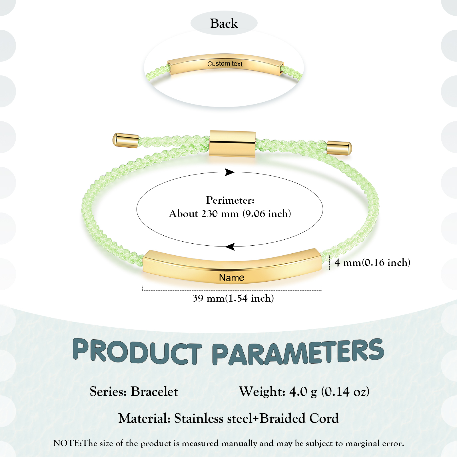 Pulsera de cuerda tejida a mano con nombre y texto personalizados seis colores