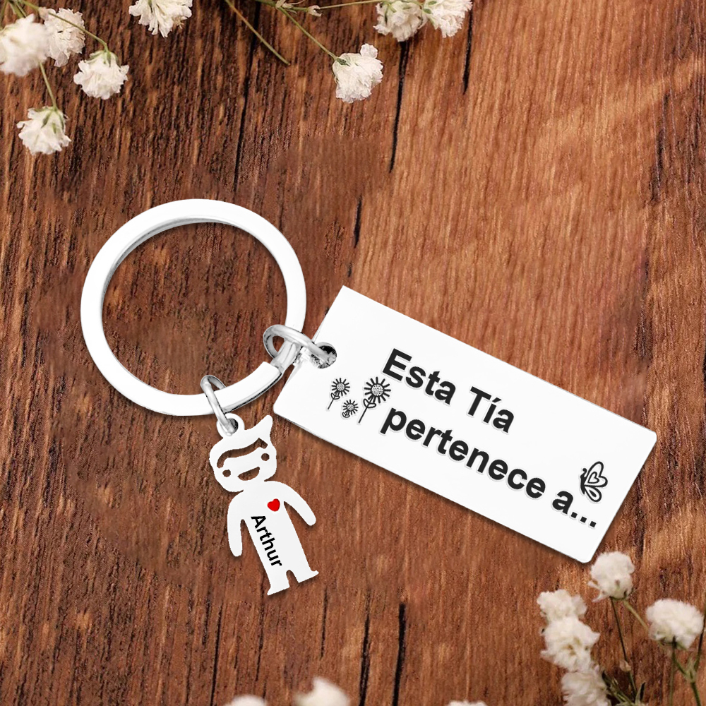 A mi tía - Llavero "Esta Tía pertenece a..." con 1-6 nombres personalizados en "niños"-Jessemade ES