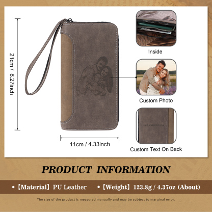 Cartera, billetera con cierre personalizada con 1 foto y 1 texto monedero para hombre-Jessemade ES