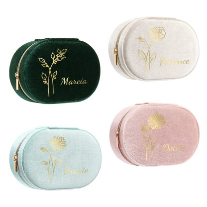 Caja de regalo para joya personalizada con nombre y flor de nacimiento-Jessemade ES