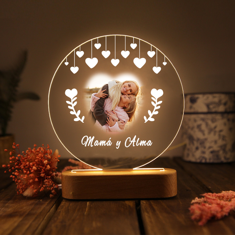 A mi mamá-Lámpara 3D Ilusión Luz de Noche Personalizada con 1 Texto y 1 Foto-Jessemade ES