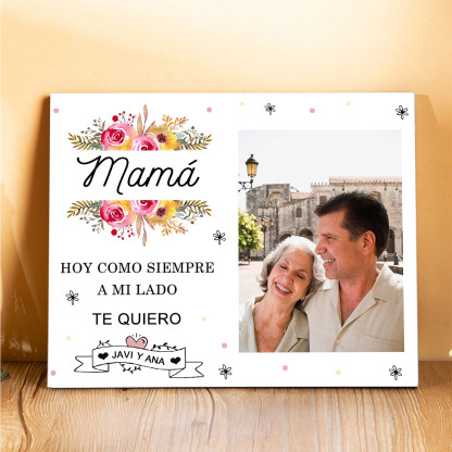 A mi mamá-Lámina marco de madera para mamá personalizado con 1 texto y 1 foto-Jessemade ES