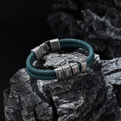 2-4 Nombres Personalizados Pulsera de Cuerda Verde Aros de Acero Inoxidable-Jessemade ES