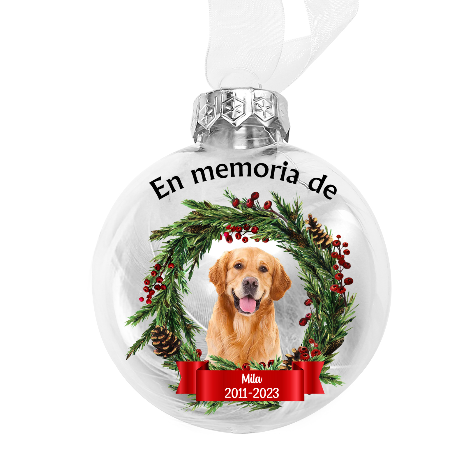 Bola navideña conmemorativa Adorno de Navidad 1 nombre, fecha y 1 foto personalizados con pluma -Jessemade ES